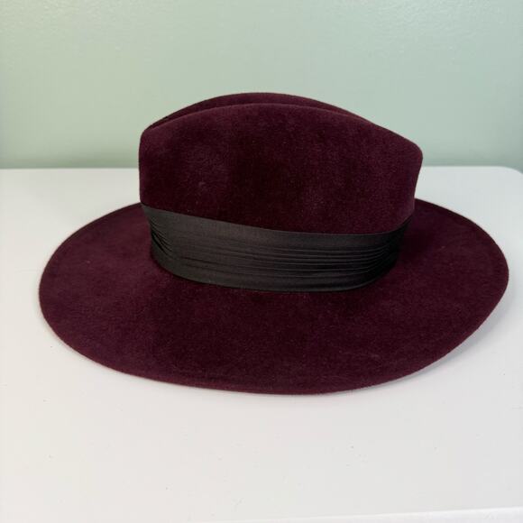 VTG BETMAR New York Fedora Hat For Women 7.5" Felt Wool Wide Brim Pearl Burgundy - Picture 9 of 10